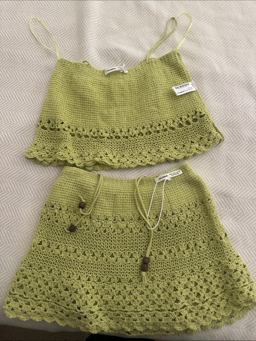 Crochet Pull & Bear Two-Piece Swim coverup Tank and Skirt Set in Light Green - Picture 4 of 6